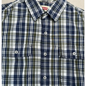 Levis Cotton Shirt M Men's Blue & Green Tartan Plaid Long Sleeve Workwear